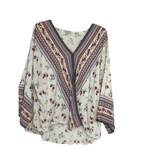 C EST‎ 1946  Top Womens Large Floral V Neck Wrap Surplice Bell Blouse